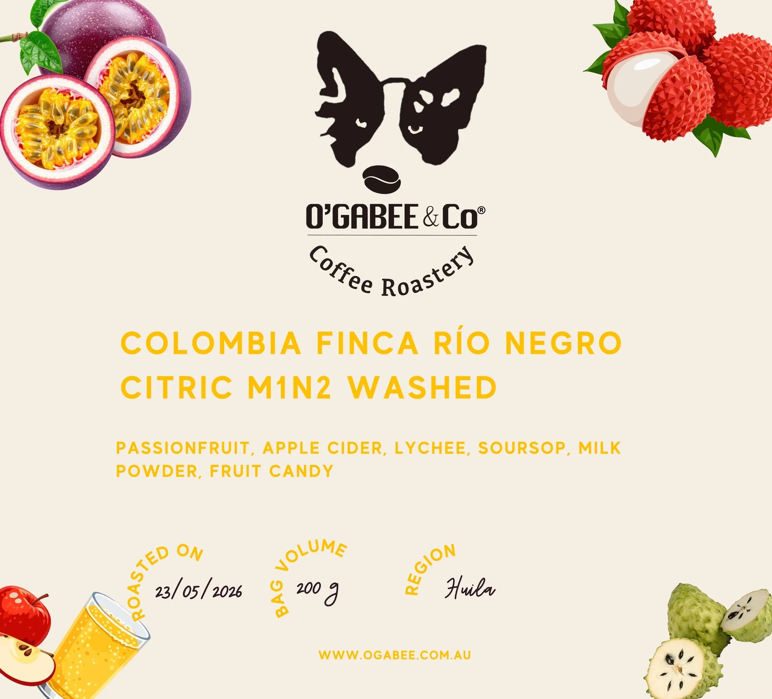 Colombia Finca Río Negro Citric M1N2 Washed - O'GaBee & Co Coffee Roastery