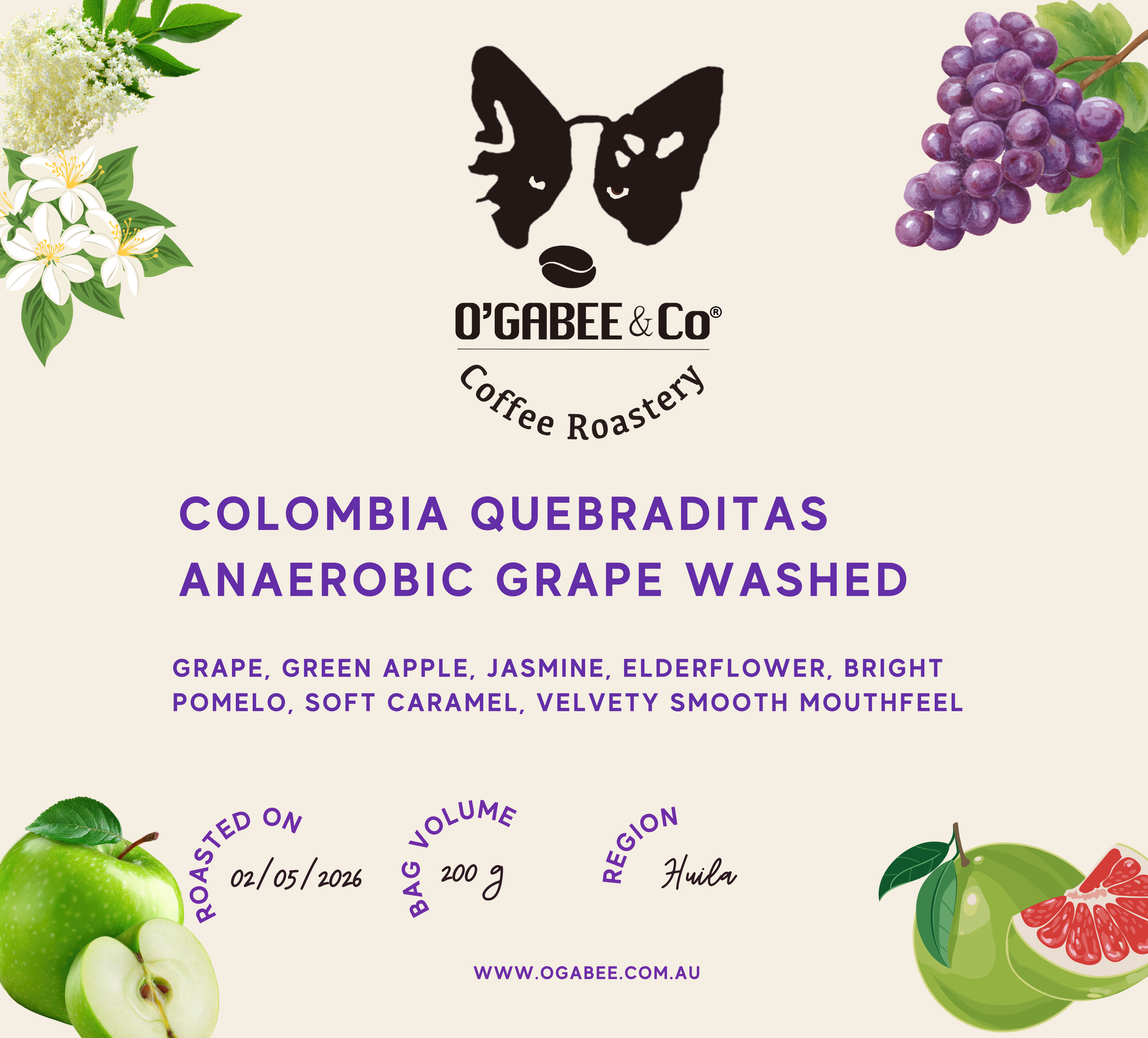 Colombia Quebraditas Anaerobic Grape Washed - O'GaBee & Co Coffee Roastery