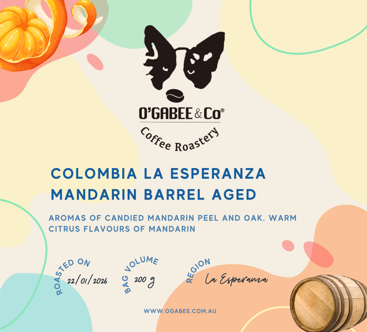 Colombia La Esperanza Mandarin Barrel Aged - O'GaBee & Co Coffee Roastery